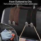WideFit Car Headrest Hooks, 2 Pack for Wide-Strap Bags, Brown | 0.98 in opening fits thick purse straps. Premium leather and dual metal hooks hold up to 40 lb and rotate 360°. - Image 9
