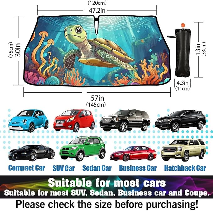 Turtle Car Windshield Sun Shade Umbrella Bendable Handle Foldable Funny Sunshade for Car Windshield Block UV Rays Keep Vehicle Cool for Most Sedans SUV Trucks Cars 57"x30" - Image 6