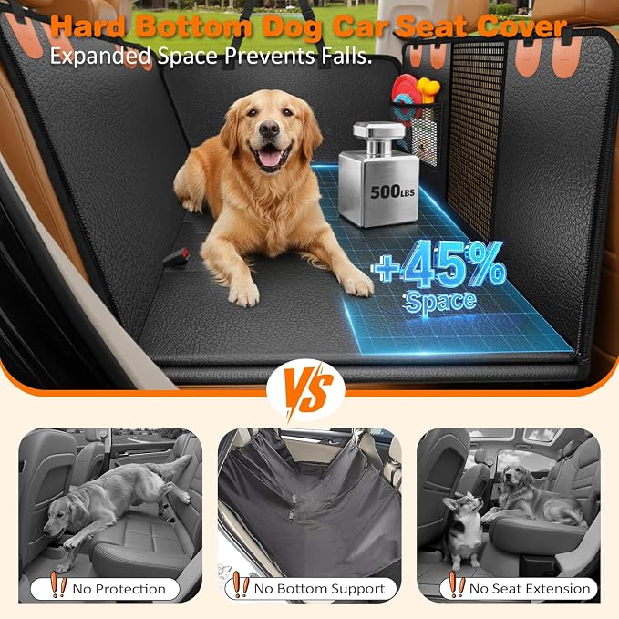 URPOWER PU Leather Hard Bottom Dog Car Seat Cover, Back Seat Extender | 500 lbs Support, 45% More Space, Waterproof, Scratch Resistant, Non-Slip, Mesh Window, Easy Care, Dog Seat Belt Included - Image 2