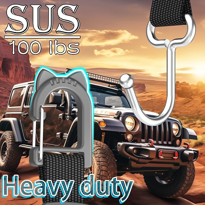 Purse Hook for Car, Adjustable Headrest Hooks, 2 Pack | 100 LBS Heavy Duty, Metal Construction, Includes Carabiner, Easy Install - Image 5