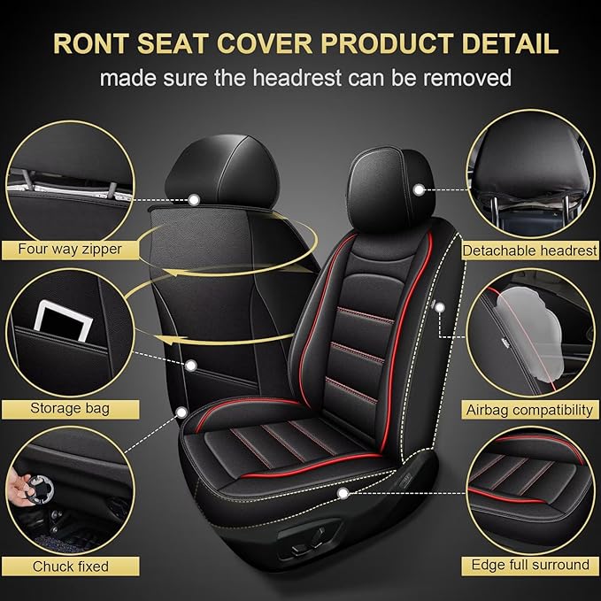 IKABEVEM Car Seat Covers for Ford Transit Connect 2010-2026, 2-Pack Front | Luxury Fuax Leather, Waterproof, Airbag Compatible, Easy to Install, Scratch‑Resistant Seat Protection, Redline - Image 2