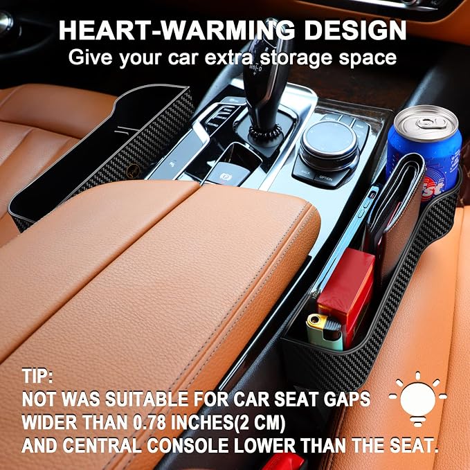 Car Seat Gap Filler Organizer, 2 Pack Multifunctional Auto Console Side Storage Box with Cup Holders 2 Seat Hooks for Drink, Car Organizer Front Seat for Holding Phone, Sunglasses - Image 4