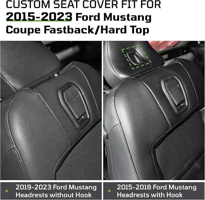Custom Leather Car Seat Covers for Ford Mustang 2015-2023 Coupe,Gray/Black | Full Coverage Waterproof Car Seat Protector,Front & Rear Full Set,Split Backrest Compatible,Wear-Resistant,Airbag Compatible - Image 8