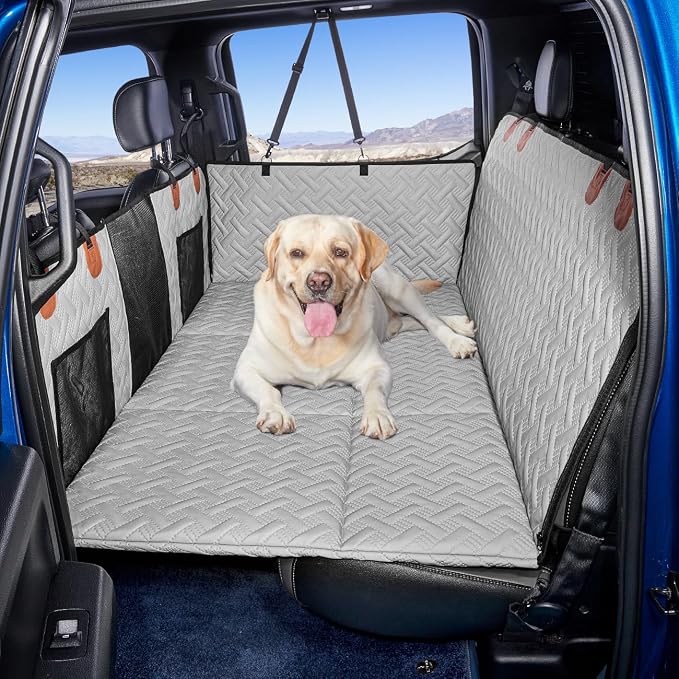 MAXFUT Dog Car Seat Cover for Back Seat,Seat Extender for Full Size Truck | Hard Bottom Dog Hammock,Waterproof,Scratch Resistant Leather,Strong Support,More Rest Space,Truck Back Seat Protector,Grey by Unknown