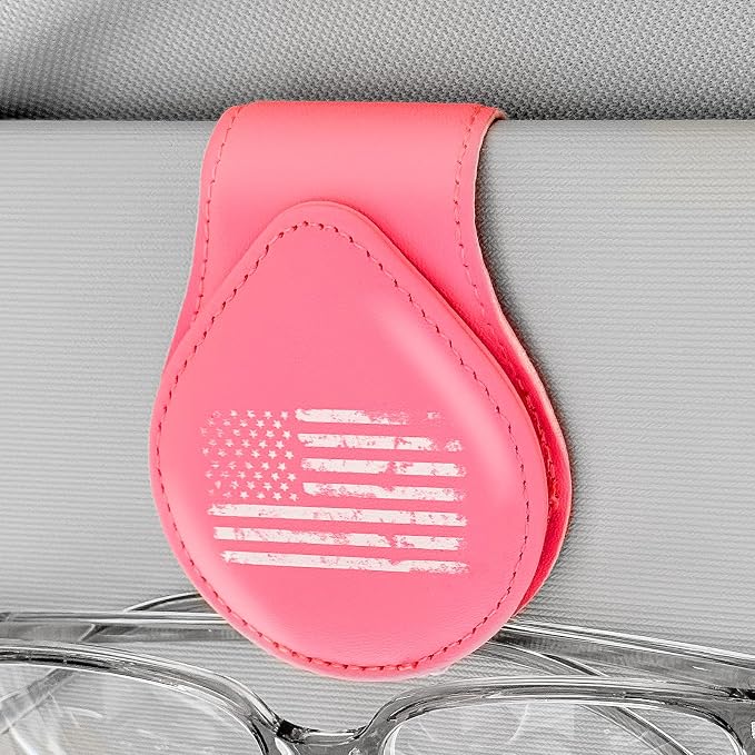 American Flag - Car Sunglass Holder, Magnetic Leather Eyeglass Hanger Mount Clip Holder for Car Visor Accessories (Pink) | Magnetic Leather by Unknown