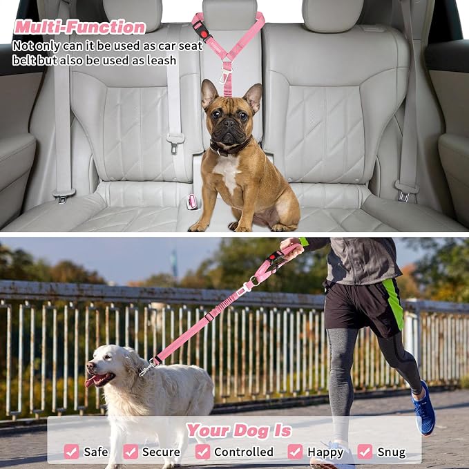 BWOGUE 2 Pack Dog Seat Belt for Car, Elastic Bungee Buffer Safety Seat Belt | Headrest Restraint, 18-30 in Adjustable, Use with Dog Harness, Small-Large Dogs, Harness in Vehicle Travel for Pet - Image 7