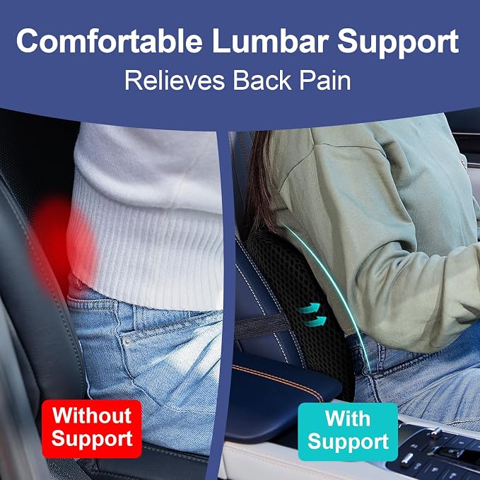 BYMECOST Lumbar Support Pillow for Car, Memory Foam Car Back Cushion | Car Seat Back Pillow for Driving, Adjustable Strap, Ergonomic Lower Back Support Pillow, Office Chairs and Wheelchairs - Image 4