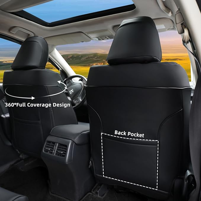 Lolcar CRV Seat Covers Custom Fit for Honda CRV 2015 2016 Full Set Car Seat Cover for SUV, Leather Truck Seat Protectors,Faux Leather (Black) - Image 3