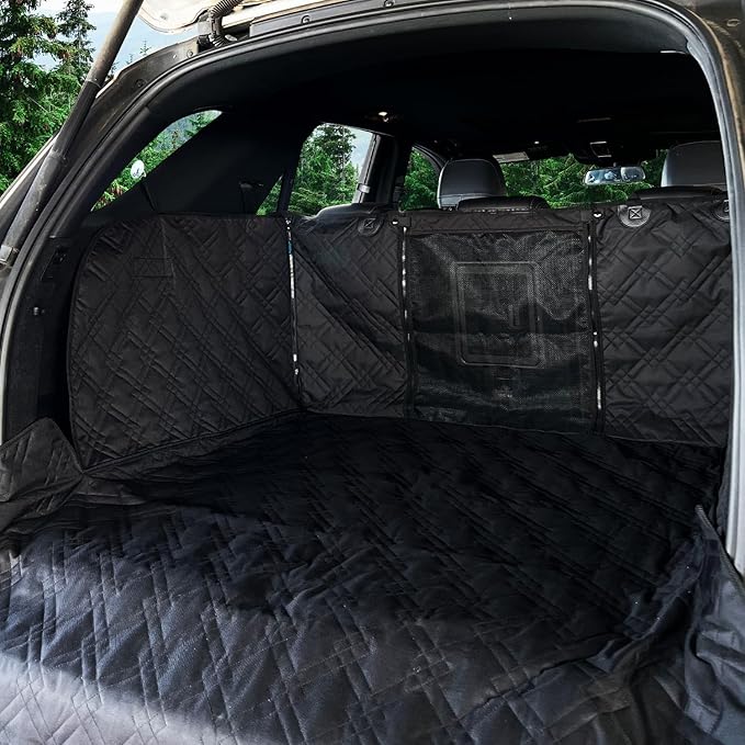 Bulldogology Cargo Mesh SUV Cargo Liner for Dogs – Waterproof Heavy Duty Pet Trunk Protector, 55″ x 106″ with Mesh Window & 60/40 Split Fit (XL, Black) by BulldogologyPetSolutions