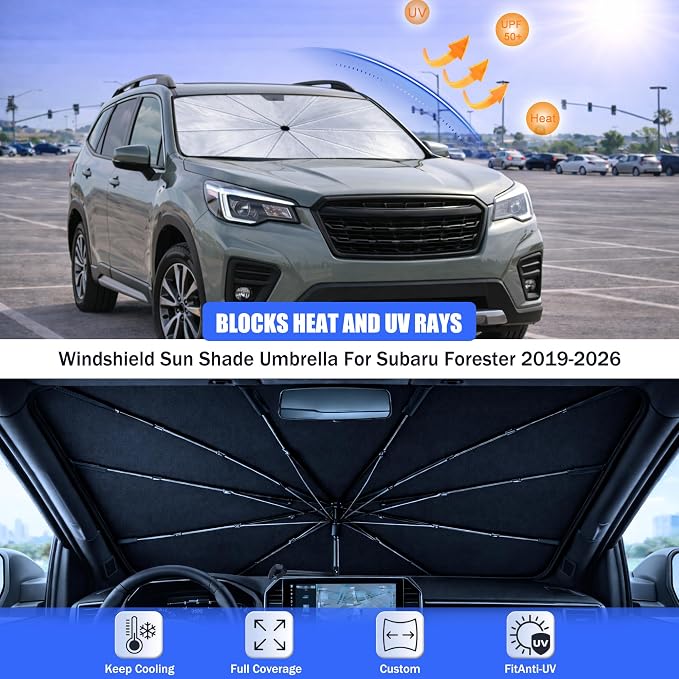 Car Windshield Sun Shade Umbrella for Subaru Forester 2019-2026 | 2026 Upgraded,Custom-Fit Umbrella Sunshade,Easy Install,UV Protection & Heat Reflective,Keep Interior Cooler with Storage Bag - Image 3