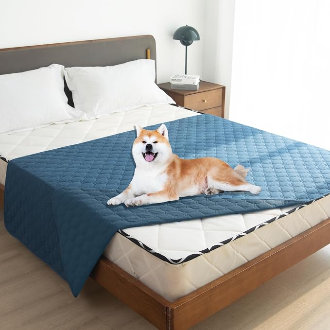 gogobunny Waterproof Dog Blankets for Large Dogs, Pet Bed Cover Breathable | Washable Pee Pads, Quilted Throw Blanket, Furniture Protector for Couch Sofa Bed Car, 82x82 Inch Dark Blue - Image 9