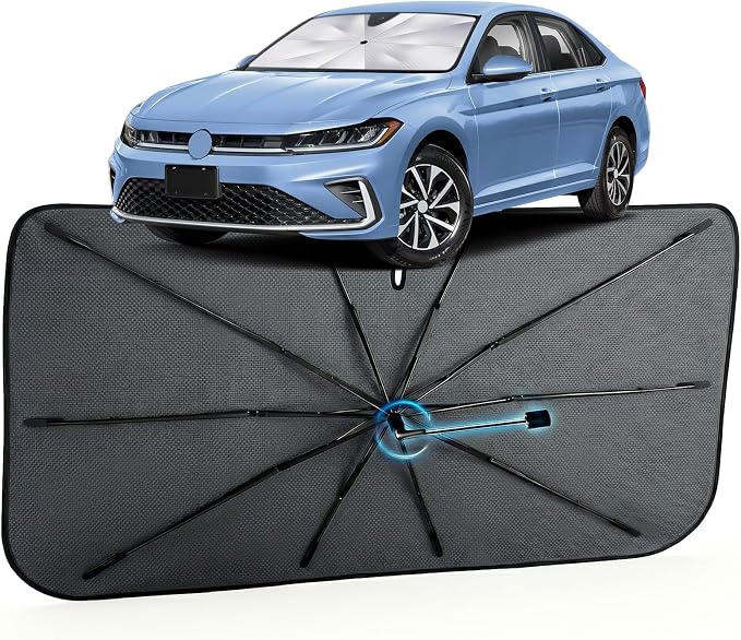 Car Windshield Sun Shade Umbrella for Volkswagen Jetta 2019-2026, 1:1 Fit | [Reflective Coated Fabric] Car Shades Sun Visor Keep Car Cool and Protects Interior, Sunshade Umbrella for Front Window by MakeLifeBetter