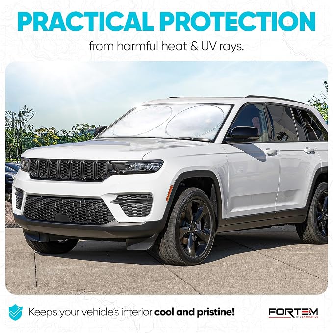 FORTEM Windshield Sun Shade - Sunshade for Car Windshield - 240T Polyester | Foldable Window Shade | Heat & UV Shield | Storage Bag - Image 2