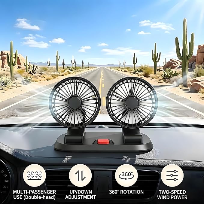 5V USB Dual Car Fan for SUV/Truck/RV, 2-Speed 360° Rotate, No AC Required | Universal compatibility (cars/trucks/RVs/tractors/UTVs)，Dual-head independent 360° rotation，2-speed turbo airflow - Image 6