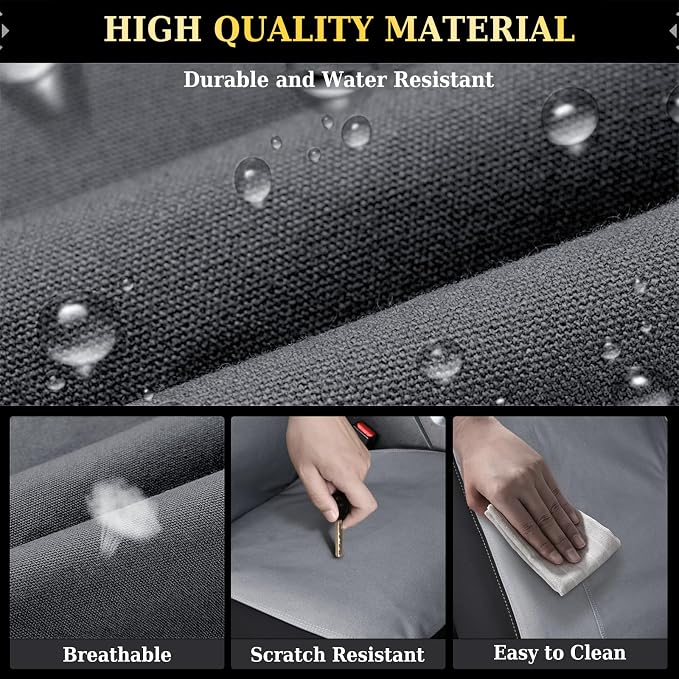 Coverado Canvas Car Seat Covers, Waterproof Seat Protector Car Seat Cushions, Seat Covers Compatible Custom Fit for 2015-2026 Ford F150 & 2017-2026 Ford F250 F350 F450, Full Set, Gray - Image 5