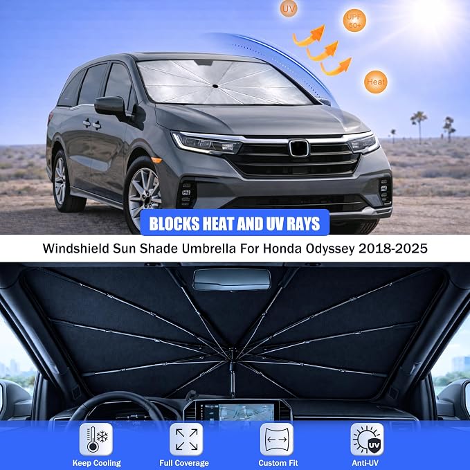 Car Windshield Sun Shade Umbrella for Honda Odyssey 2018-2025 | 2026 Upgraded,Custom-Fit Umbrella Sunshade,Easy Install,UV Protection & Heat Reflective,Keep Interior Cooler with Storage Bag - Image 3