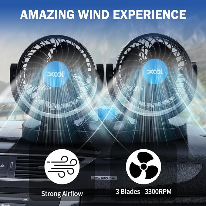 XOOL Car Fan 12V Portable Auto Cooling Fan with Cigarette Lighter Plug, 360° Rotatable High Power Vehicle Fan for Truck SUV RV - Image 3