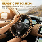Leopard Cheetah Print Steering Wheel Cover 15 Inch + 2pc car Coasters | Universal Anti-Slip Breathable Animal Print Matching Set for Men Women - Image 2