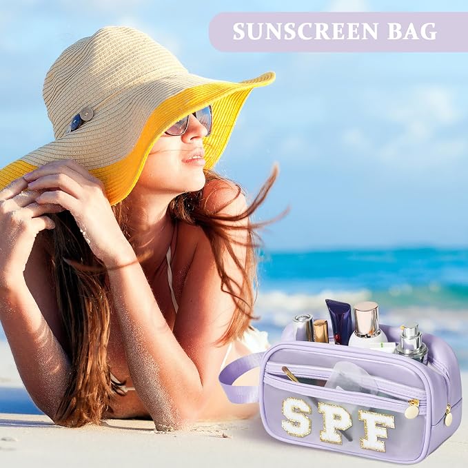 COSHAYSOO Clear Sunscreen Bag Makeup Toiletries Pouch Beach Vacation Essentials Summer Travel Stuff Accessories Personalized Graduation Gifts for Her Women College Teen Girls Teacher Nurse Purple SPF - Image 5