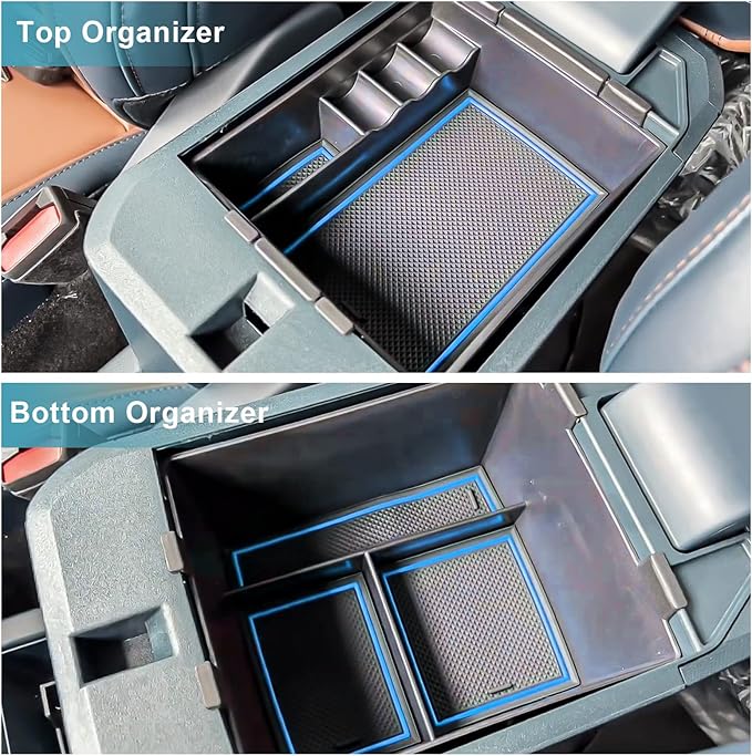 CDEFG for 2022-2025 2026 Ford Maverick Center Console Organizer Tray | for 2022-2026 Ford Maverick Armrest Trays Storage Box Coin Container Maverick Truck Accessories, 2-Pack (Blue Trim) - Image 2