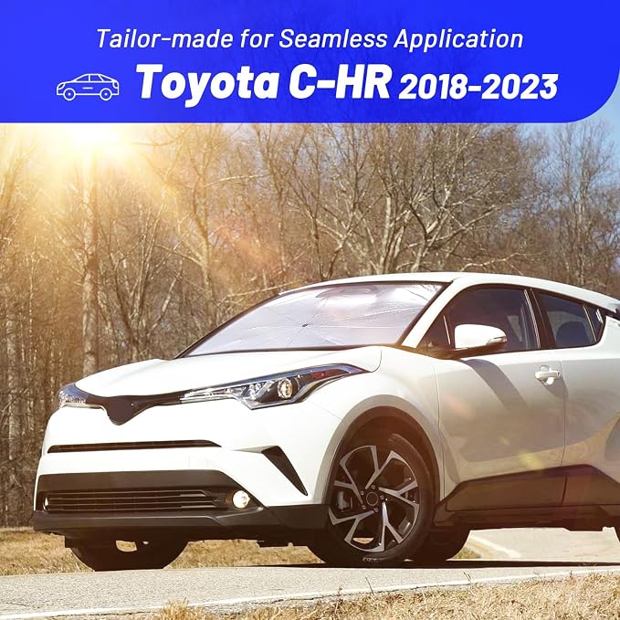 Windshield Sun Shade Umbrella for Toyota C-HR 2018-2023, Foldable Front Window Sunshade with 360° Rotating Shaft, Custom Fit Car Shades for C-HR Accessories with UV & Heat Protection - Image 3