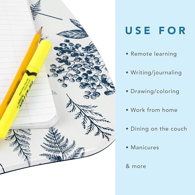 LAPGEAR MyStyle Lap Desk – Blue Garden, Fits 15.6” Laptops | Dual-Bolster Microbead Cushion, Built-In Carry Handle, Ergonomic Curved Front Edge - Image 4