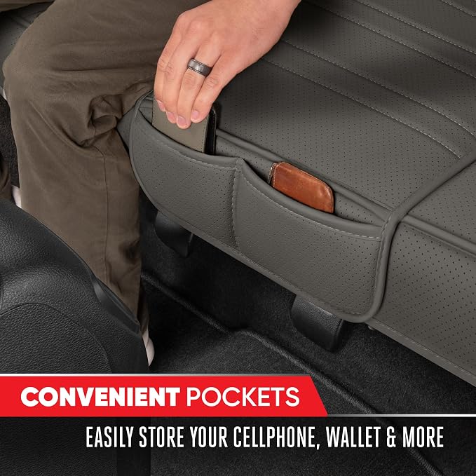 Motor Trend Car Seat Covers for Front & Rear Full Set - Nappa Leather Seat Protectors for Cars, Trucks & SUVs - Gray Automotive Seat Covers with Storage Pockets - Durable Bottom Cushion Protection - Image 3