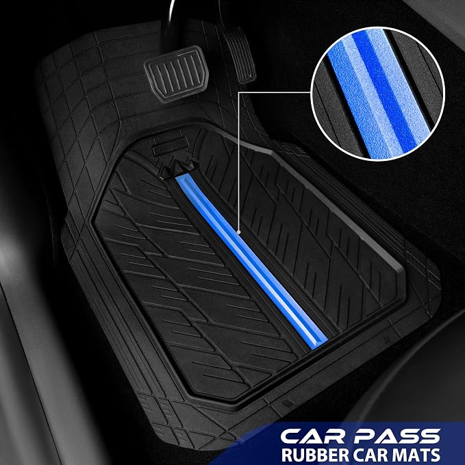 CAR PASS Rubber Floor Mats for Cars, Car Mats Full Sets DeepDish,Universal S~L Size Trim-to Fit Automotive Floor Mat for Truck Van SUV, Heavy Duty Waterproof All-Weather Floor liner Durable Black Blue - Image 7