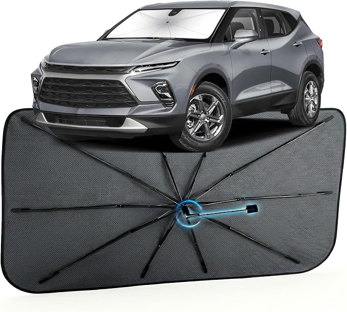 Car Windshield Sun Shade Umbrella for Chevrolet Blazer 2019-2026, 1:1 Fit | [Reflective Coated Fabric] Car Shades Sun Visor Keep Car Cool and Protects Interior, Sunshade Umbrella for Front Window by MakeLifeBetter