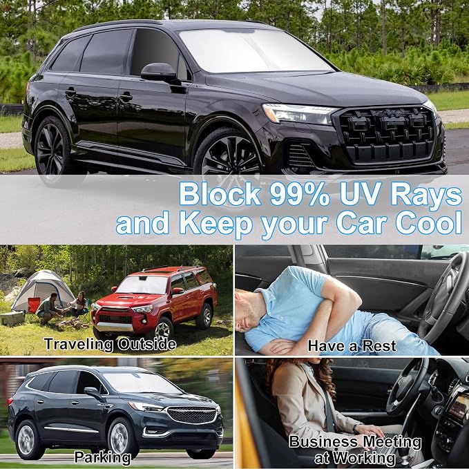 3PCS Car Window Shades Front Windshield Sun Shade Foldable Window Shade Custom Fit for Audi Q7 SUV 2016-2026 Accessories Car Shades for Front Windows Anti-UV Rays Block Heat - Image 6