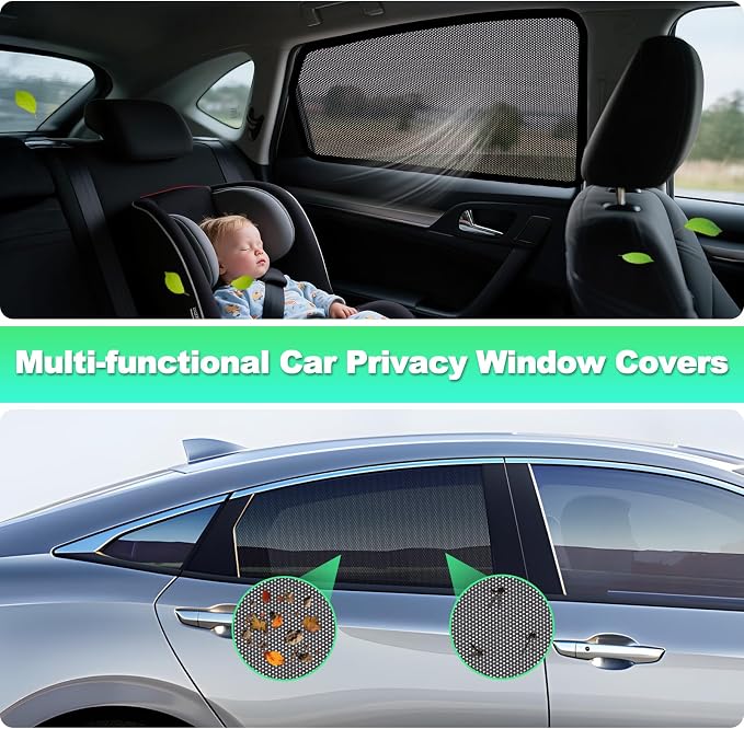 Civic Window Shades 2016-2021, Rear Side Mesh, 2PCS | Custom Fit Window Shades, Breathable Mesh Blocks UV Rays, Reduces Heat & Glare, Creates Comfort for Babies & Rear Passengers - Image 4