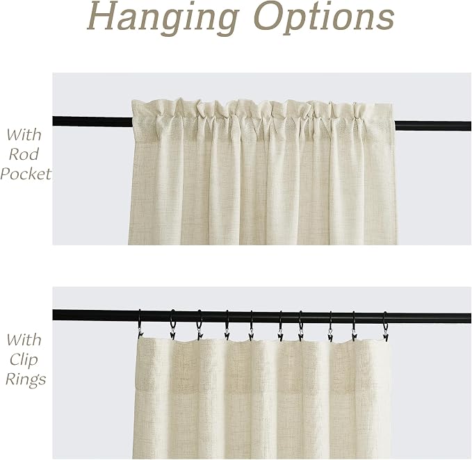 RYB HOME Living Room and Dining Room Curtains 120 inches Long | Light Filtering, Weave Textured, Rod Pocket, Cream Colored, W52 x L120, 2 Panels Set - Image 5