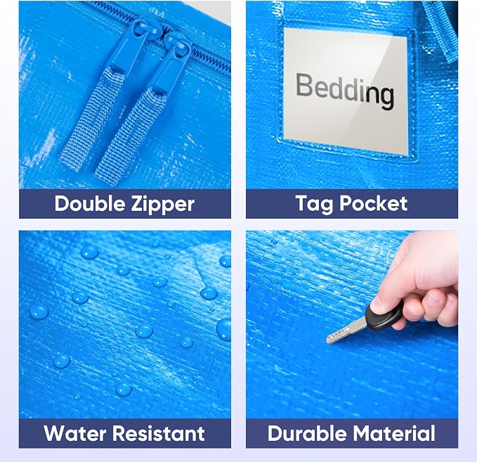 TICONN 8 Pack Extra Large Moving Bags Heavy Duty with Zippers & Carrying Handles, Durable Storage Bags Moving Boxes for Closet Organizers and Storage (8 Pack, Sky Blue) - Image 6
