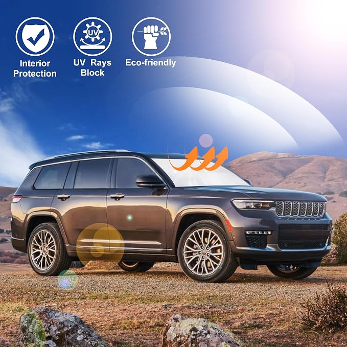 Windshield Sun Shade for 2021-2026 Jeep Grand Cherokee L/Cherokee | Full covered, Foldable & Durable, Block UV Rays, Reduce Heat, Easy to install, Keep Car Cooler - Image 5