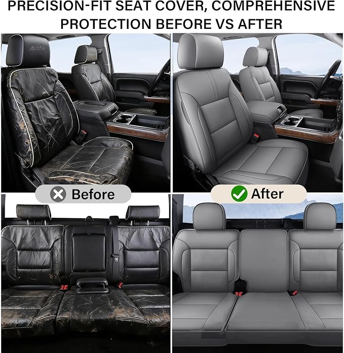 Coverado Silverado Seat Covers Full Set, Faux Leather Car Seat Covers Fit for Chevy Silverado GMC Sierra 2007-2013 & 2019-2026 1500, 2020-2026 2500HD 3500HD Crew Double Extended Cab(Gray) - Image 5
