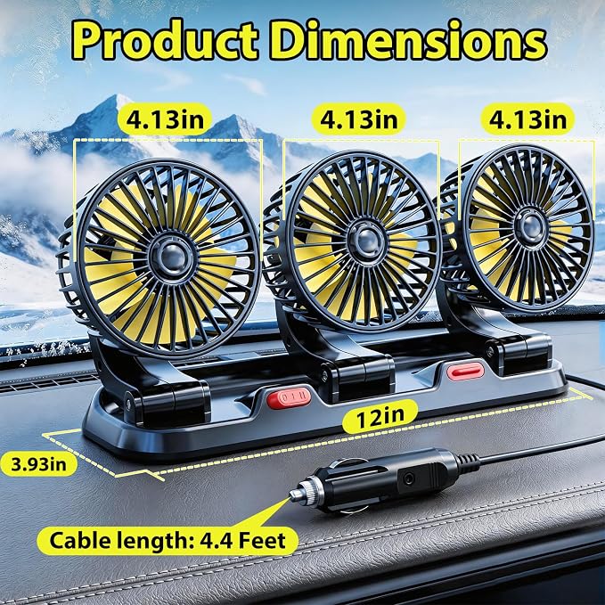 Portable 3-Head Car Cooling Fan, Fans for Vehicles Cars (No Battery) - Image 7