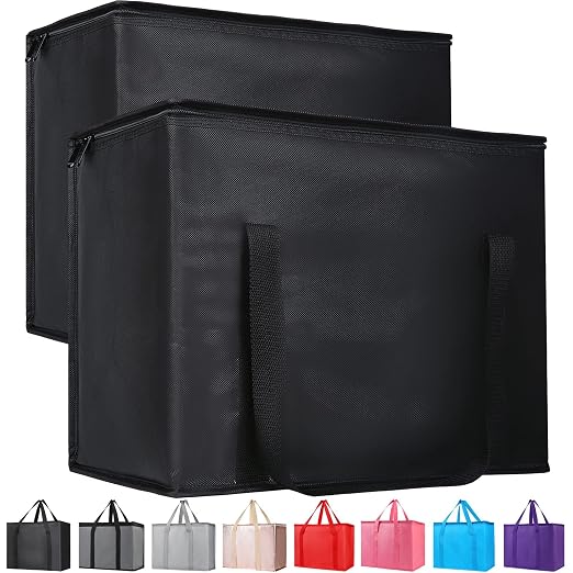 Bodaon 3-Pack Insulated Reusable Grocery Shopping Bag, X-Large Frozen Food Cold, Cooler Bags with Secure Top, Insulated Food/Pizza Delivery Bag, Black by Bodaon