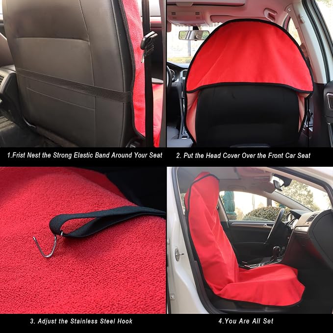 Car Seat Cover Protector Front Seats,for Gym Workout,Running,Swimming,Beach and Hiking,Waterproof Sweat Towel Bucket Seat Covers for Cars SUV Trucks (Red, 1Pcs) - Image 4