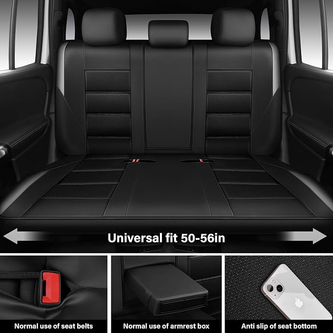 CAR PASS Memory Foam Back Car Seat Covers,Thick 3D Foam Mesh Bench Seat Covers Leather Metallic, Air Cool Rear Seat Cover Black Gray Aluminum Film, Comfort for Cars, Trucks, SUVs Automotive,Black Gray - Image 2