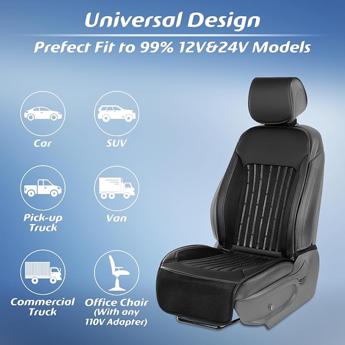 2026 Upgraded Cooling Car Seat Cover Front Seat, 12V-24V Ventilated Cooling Car Seat Cushion, Cooled Seat Cover for Car SUV Truck Universal Fit, Classic Black - Image 6