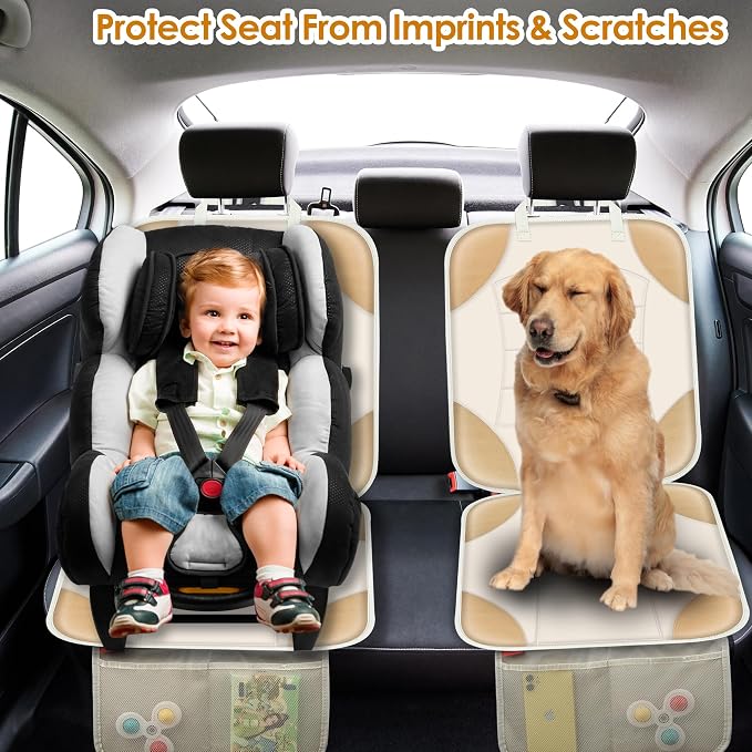 Sinvitron Car Seat Protector for Child Car Seat - Waterproof Non-Slip Leather Mat with 2 Mesh Pockets, Universal Seat Cover for Baby, Pets & Vehicles (1-Pack, Off-White) - Image 7