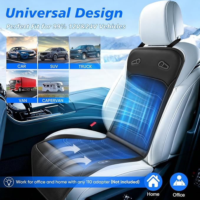 Cooling Car Seat Cover: 2-in-1 Car Seat Cushion with Massage & Ventilation, 12V/24V Universal Fit for Car/Truck/SUV, Intensity, Breathable & Comfortable (Black) - Image 4