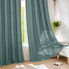 RYB HOME Linen Sheer Curtains 2 Panels for Living Room, Semi Transparent Privacy Drapes with Rod Pocket Farmhouse Style Window Treatments for Bedroom, Teal Blue, 52" W x 84" L - Image 4