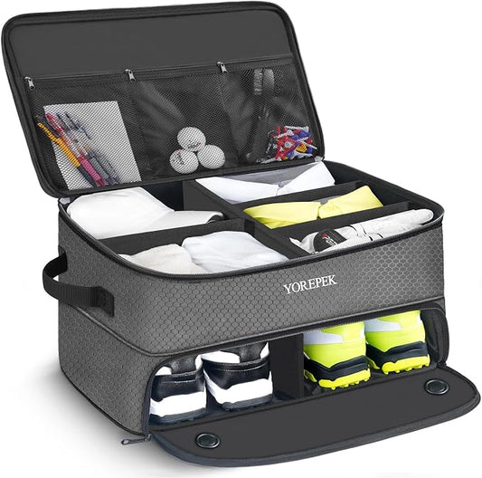 YOREPEK Golf Gifts for Men, 2 Layer Golf Trunk Organizer for 2 Pair Shoes | Waterproof Car Trunk Locker with Separate Ventilated Compartment for Balls, Tees, Clothes, Gloves, Birthday Gifts for Golfers by YOREPEK