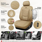 CAR PASS Luxury Nappa Leather Seat Covers Full Set, Water Resistant Faux Leather Seat Cover with Lumbar Support, Breathable Automotive Seat Covers Universal Fit for Sedan SUV Van Truck, Pure Beige - Image 8