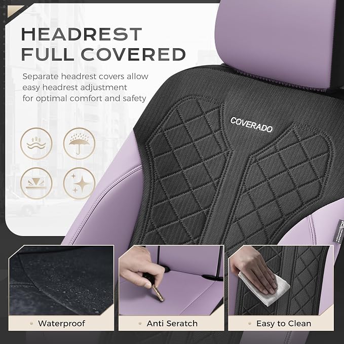 Coverado Front Seat Covers, Automotive Seat Covers 2 Seats, Leather Car Protectors 2-Pack, Auto Seat Covers Universal Fit for SUV, Vans, Sedan, Truck - Image 6