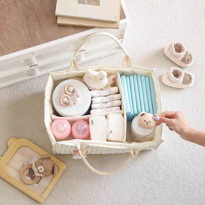 Diaper Caddy Organizer,Cute Floral Nursery Storage Basket,Soft Portable Changing Table Car Caddy Organizer Gift (Blue Floral) - Image 4