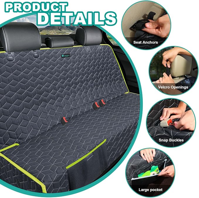 Dog Car Seat Covers for Ford f150/Ram1500/Nissan Frontier/Toyota Tacoma/GMC Canyon/Silverado, Waterproof Pet Back Seat Cover for Trucks, Scratchproof Nonslip Durable Rear Seat Cover for Dogs(Green) - Image 6