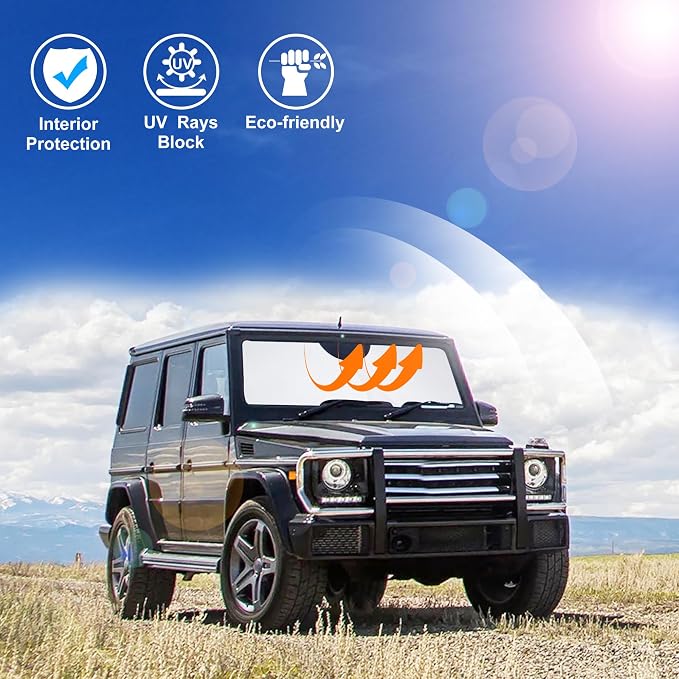 Windshield Sun Shade for 1990-2018 Mercedes Benz G550/G55/G63/G65 | Full covered for windshield, Foldable & Durable, Block UV Rays, Reduce Heat, Easy to install, Keep Car Cooler - Image 5