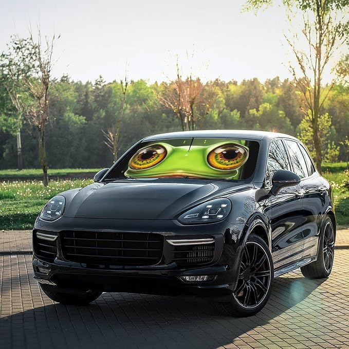 Socira Funny Frog Car Windshield Sunshade Umbrella Frog Eye Umbrella | Foldable Sun Shade Windshield Cover Sunshade Frog Car Accessories Blocks Uv Rays Keeps Cool (57" X 30") - Image 6